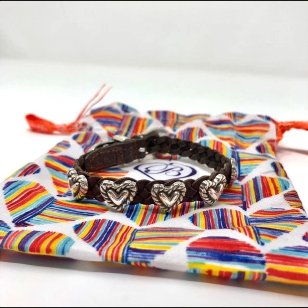 Brighton Roped Heart Braid Bandit Bracelet Leather Brown Silver